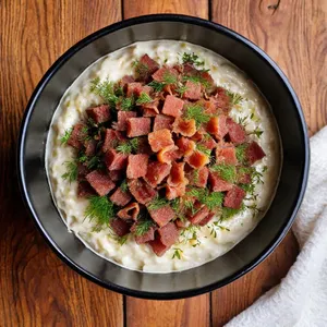 Рецепт Тюря с копчёным беконом и хреном на квасе - Сборка тюри