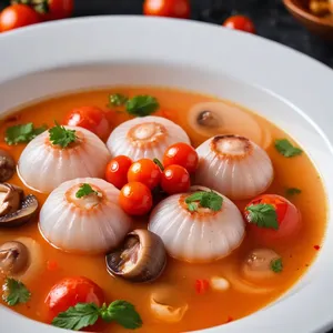 Рецепт Том Ям с гребешками и кинзой - Приготовление грибов и морепродуктов