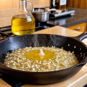 Рецепт Томатно-оливковая паста с каперсами и базиликом - Обжарка чеснока