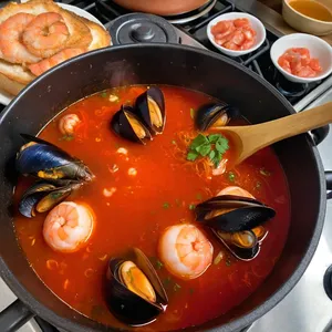 Рецепт Томатный бульон с морепродуктами и базиликом - Варка бульона с морепродуктами