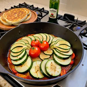 Рецепт Тост с хумусом и жареными овощами - Жарка овощей