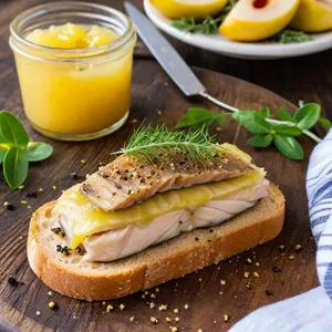 Рецепт Тост с копчёной скумбрией и яблочным пюре - Сборка тостов