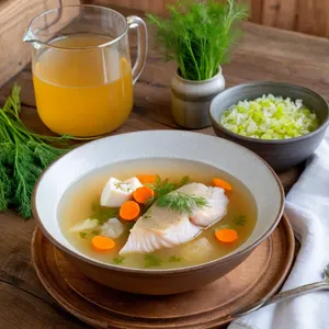 Рецепт Тресковый бульон с шафраном и укропом - Подача бульона