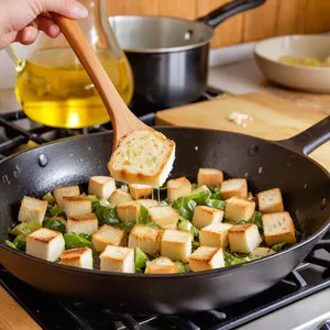 Рецепт Цезарь с грушей и голубым сыром - Приготовление гренок