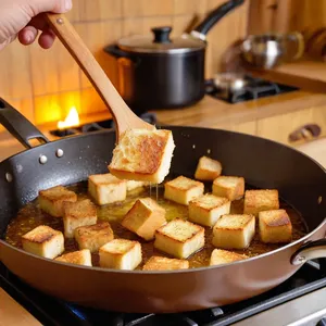 Рецепт Цезарь с копченой уткой и вишней - Приготовление гренок