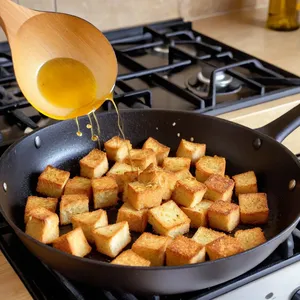 Рецепт Цезарь с курицей и пармезаном - Приготовление гренок