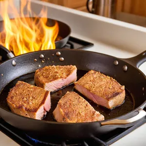 Рецепт Тунец с хрустящей корочкой из пармезана и травами - Обжарка тунца