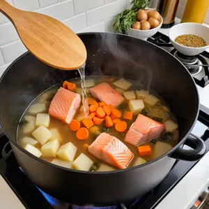 Рецепт Уха из горбуши с томатом и базиликом - Приготовление бульона