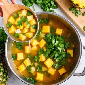 Рецепт Уха из кефали с ананасом и кинзой - Добавление ананаса и кинзы