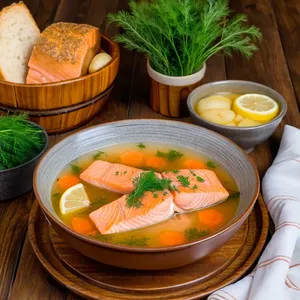 Рецепт Уха из семги с лимоном и розмарином - Подача ухи
