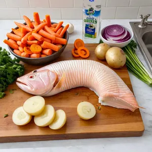 Рецепт Уха из щуки с можжевельником и сливками - Подготовка рыбы и овощей