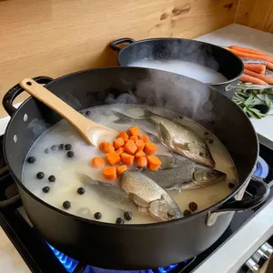 Рецепт Уха из щуки с можжевельником и сливками - Приготовление бульона
