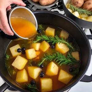 Рецепт Уха из щуки с можжевельником и сливками - Добавление картофеля и можжевельника