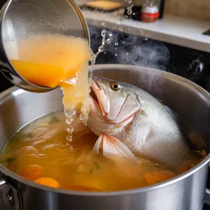 Рецепт Уха из сибаса с лаймом и кинзой - Приготовление бульона