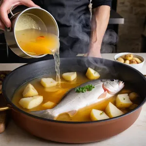 Рецепт Уха из сибаса с лаймом и кинзой - Добавление картофеля и варка