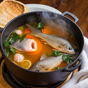 Рецепт Уха из сома с грушей и розовым перцем - Приготовление бульона