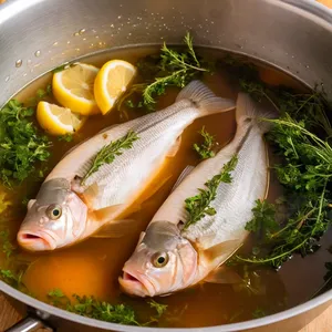 Рецепт Варёный морской окунь с гранатом и тимьяном - Варка рыбы