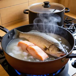Рецепт Варёный морской окунь с киви и мятой - Варка морского окуня