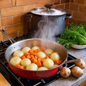 Рецепт Винегрет с гранатом и запеченной свеклой - Приготовление картофеля и моркови
