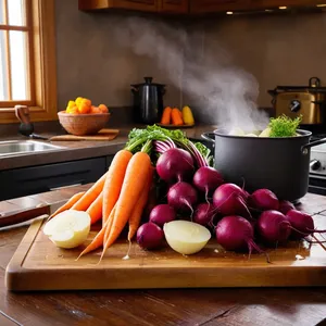 Рецепт Винегрет с копченой курицей и черносливом - Подготовка овощей