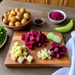 Рецепт Винегрет с мандаринами и жареным миндалем - Подготовка овощей