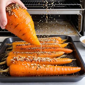 Рецепт Запечённая морковь с кунжутом и соевым соусом - Добавление кунжута