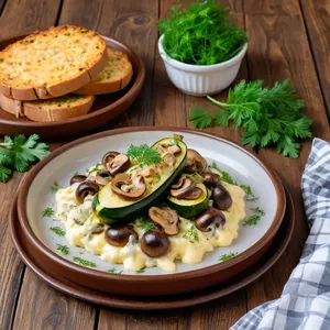 Рецепт Запечённые кабачки с грибами и чеддером - Подача