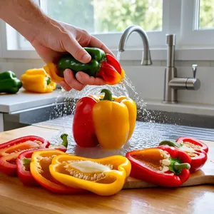Рецепт Запечённые перцы с фаршем и пряными травами - Подготовка перцев