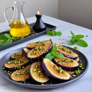 Рецепт Жареные баклажаны с фисташковой крошкой и мятой - Сборка блюда