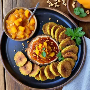 Рецепт Жареные баклажаны с манговым чатни и кешью - Сборка блюда