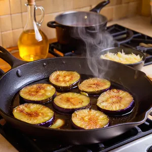 Рецепт Жареные баклажаны с медом и кунжутом - Обжарка баклажанов