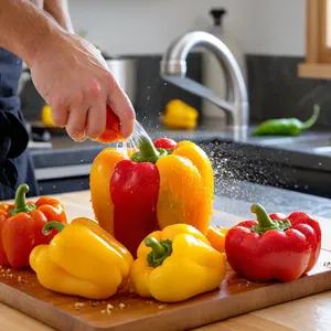 Рецепт Жареные перцы с брынзой и зеленью - Подготовка перцев