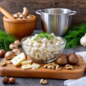 Рецепт Жюльен с грибами и грецкими орехами в сливочном соусе - Подготовка ингредиентов