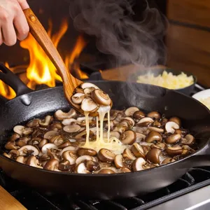Рецепт Жюльен с грибами и грецкими орехами в сливочном соусе - Обжарка грибов и лука