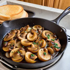 Рецепт Жюльен с грибами и козьим сыром в медовом соусе - Обжарка грибов и лука
