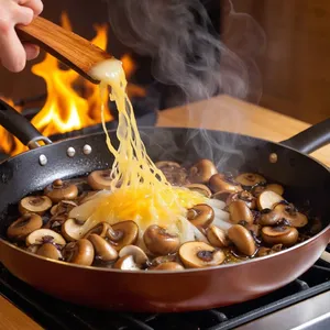 Рецепт Жюльен с грибами и ветчиной под сырной корочкой - Обжарка лука и грибов