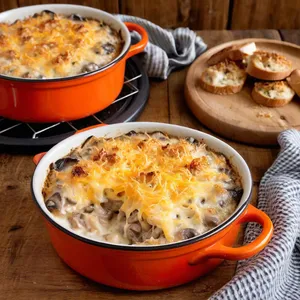 Рецепт Жюльен с курицей и шампиньонами под сырной корочкой - Запекание под сырной корочкой