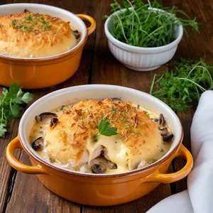 Рецепт Жюльен с курицей и шампиньонами под сырной корочкой - Подача