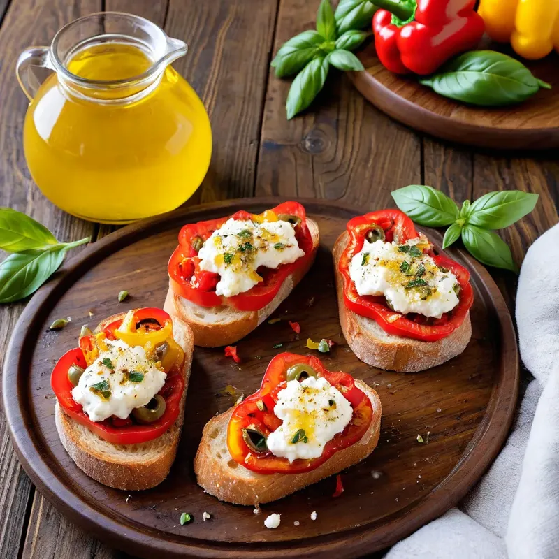 Рецепт Брускетты с печеным перцем и овечьим сыром