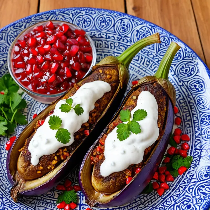 Рецепт Фаршированные баклажаны с бараниной и йогуртовым соусом