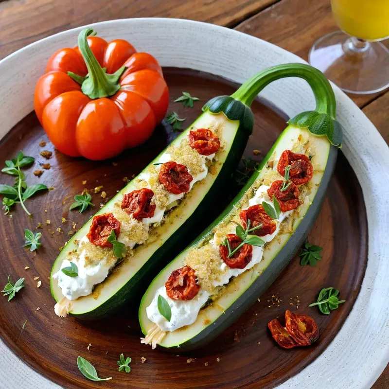Рецепт Фаршированные цукини с козьим сыром и вялеными томатами