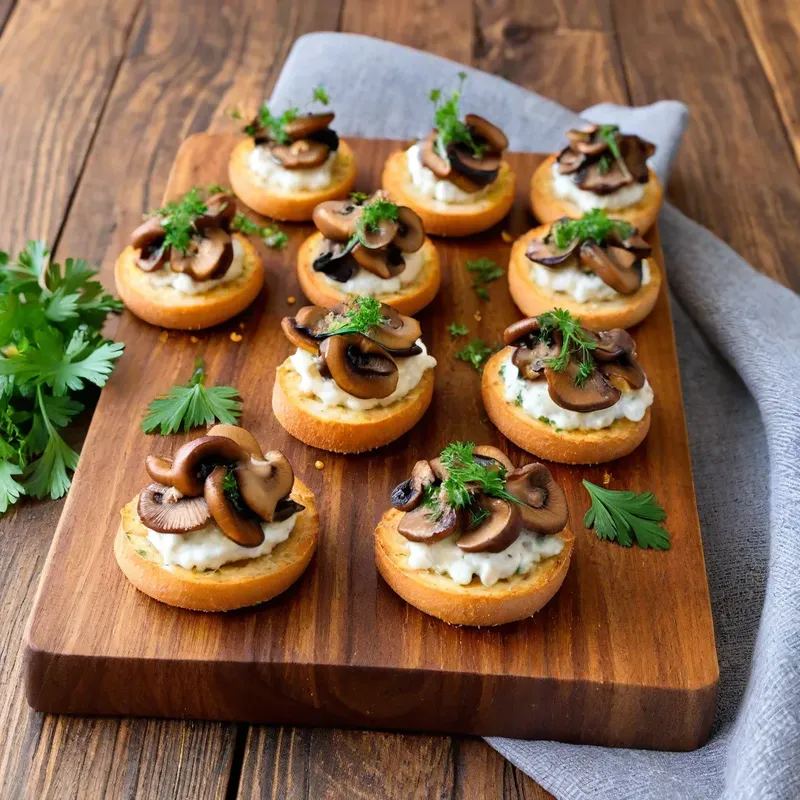 Рецепт Горячие канапе с грибами и сыром