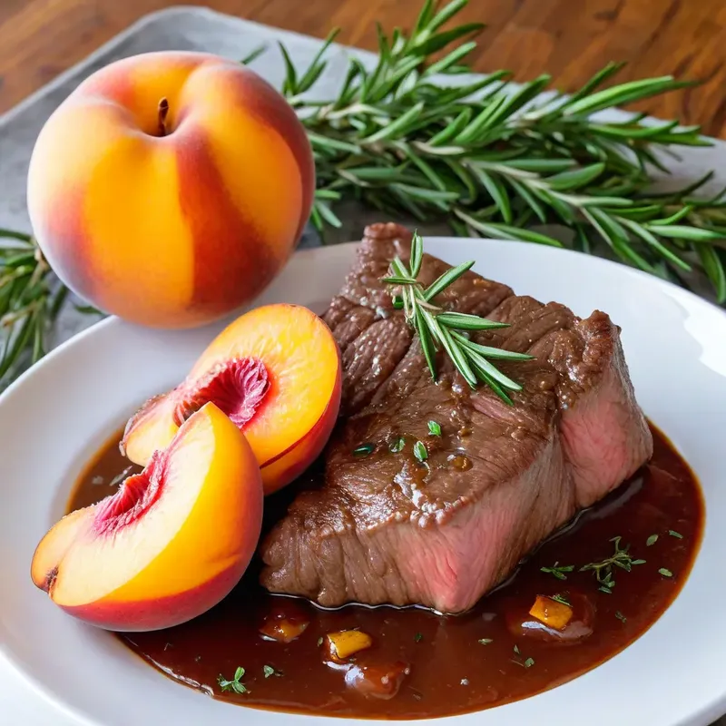 Рецепт Говядина, томлёная с персиками и розмарином