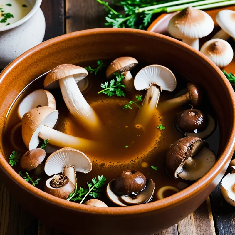 Рецепт Грибной бульон с шампиньонами и чесноком