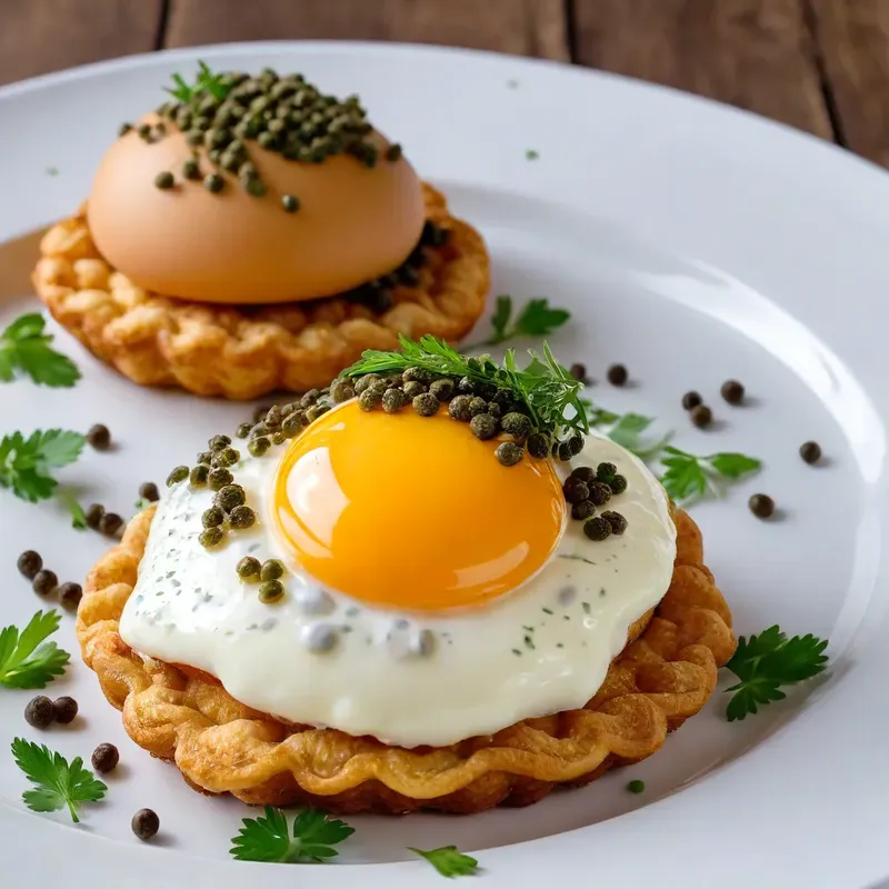 Рецепт Яичные бризы с трюфельным кремом и хрустящими каперсами