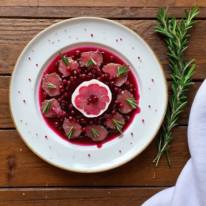Рецепт Карпаччо из кабана с брусничным соусом и розмарином