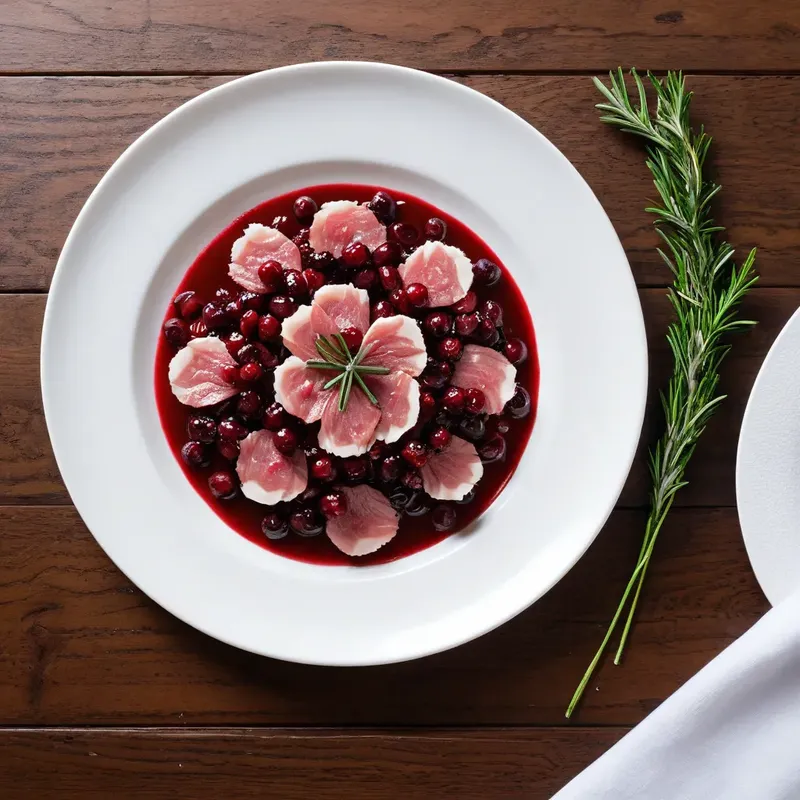 Рецепт Карпаччо из кабана с можжевеловым соусом и клюквой