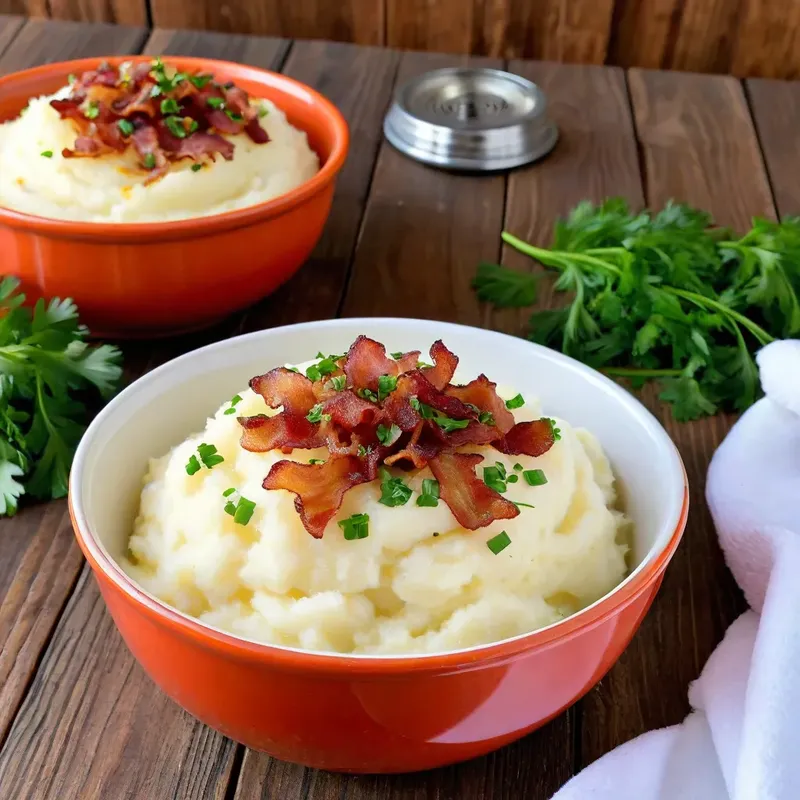 Рецепт Картофельное пюре с карамелизированным луком и беконом