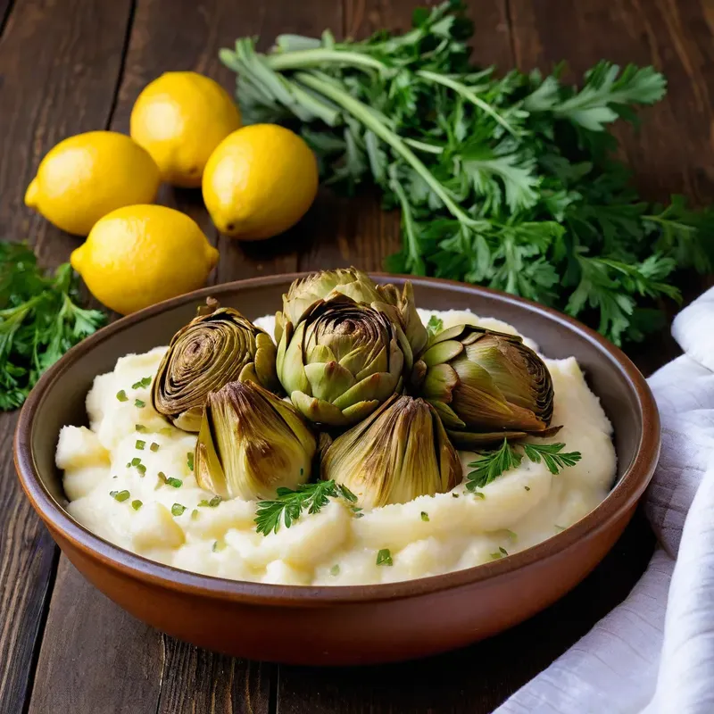 Рецепт Картофельное пюре с обжаренными артишоками и лимонным соком