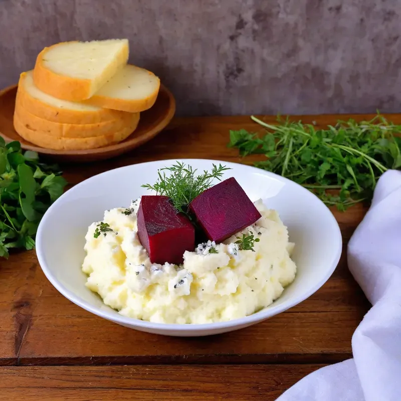 Рецепт Картофельное пюре с печеной свеклой и козьим сыром